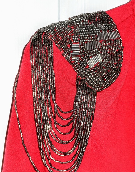 Military red dress w embellished shoulders - Picture 3 of 5